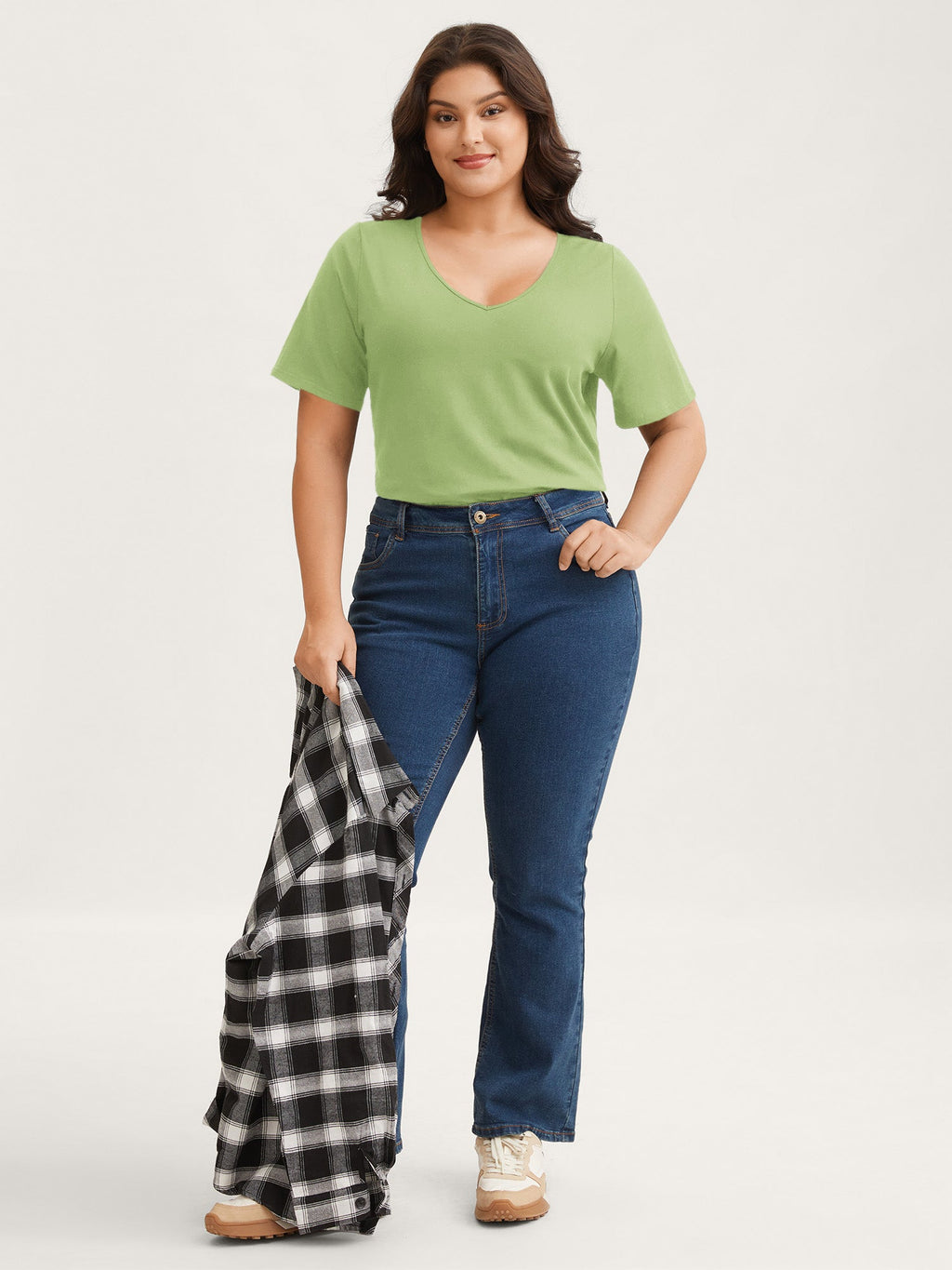 Cotton V Neck Plain Basic T-shirt