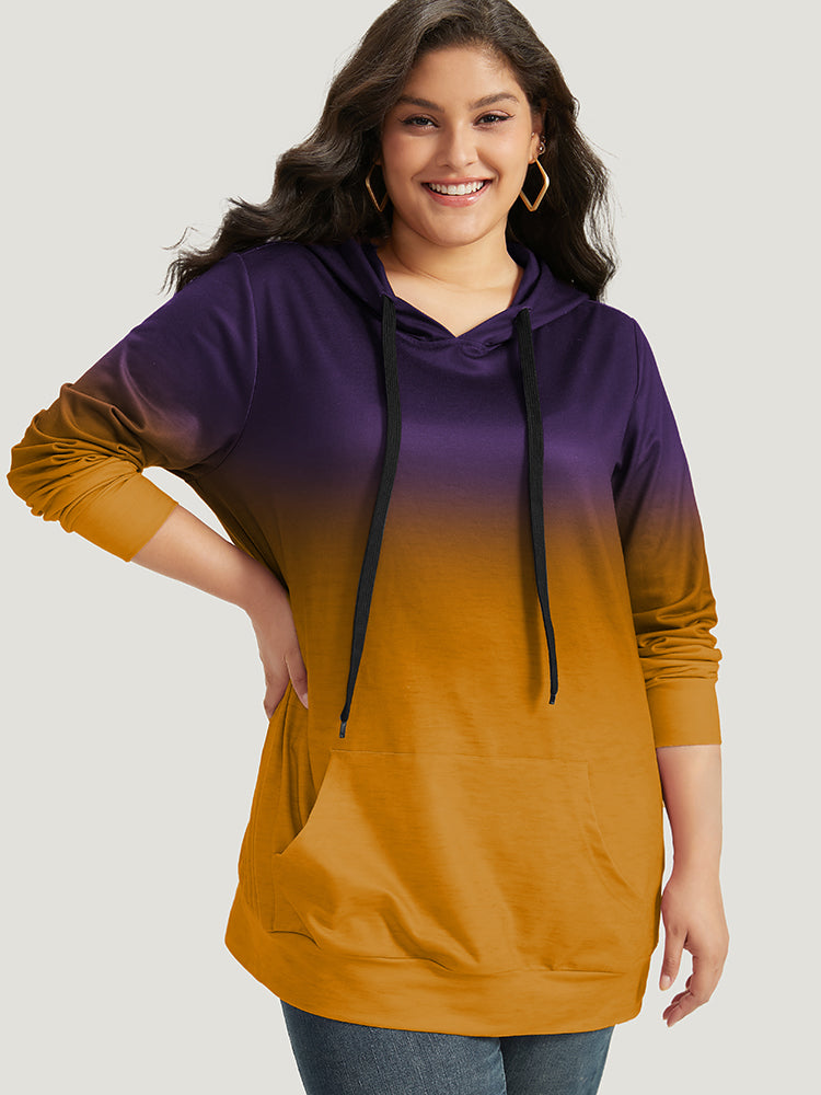 Ombre Pocket Drawstring Hooded Sweatshirt