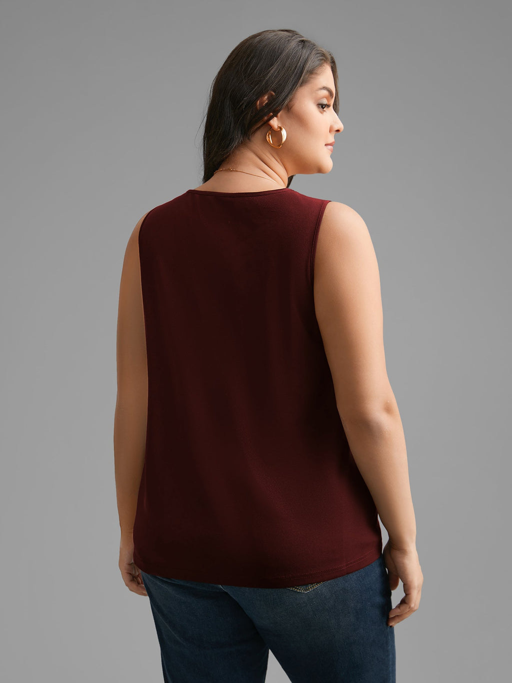 Solid V Neck Laser Cut Tank Top