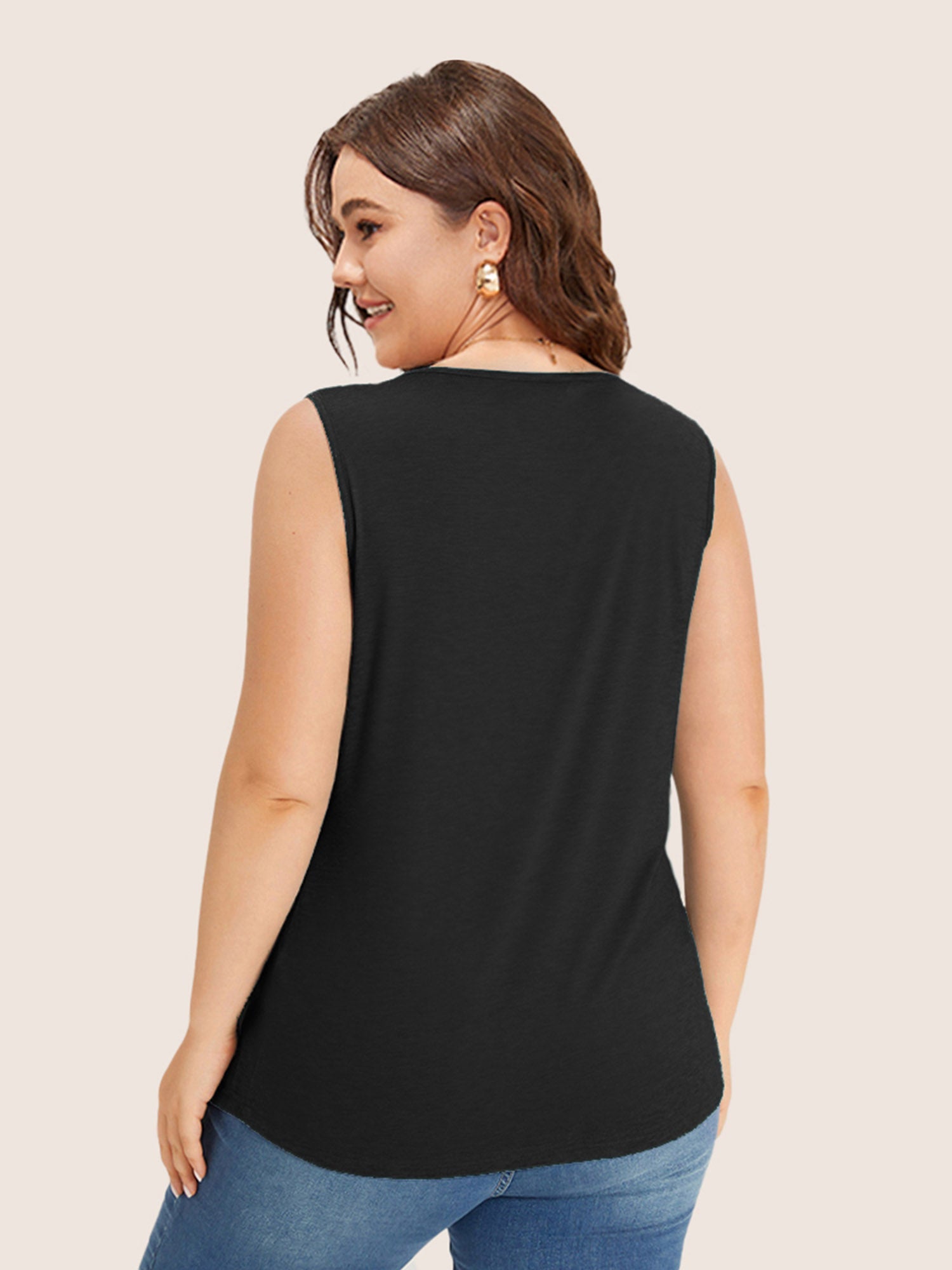 Heather Plicated Detail Square Neck Tank Top