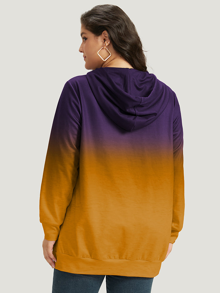 Ombre Pocket Drawstring Hooded Sweatshirt