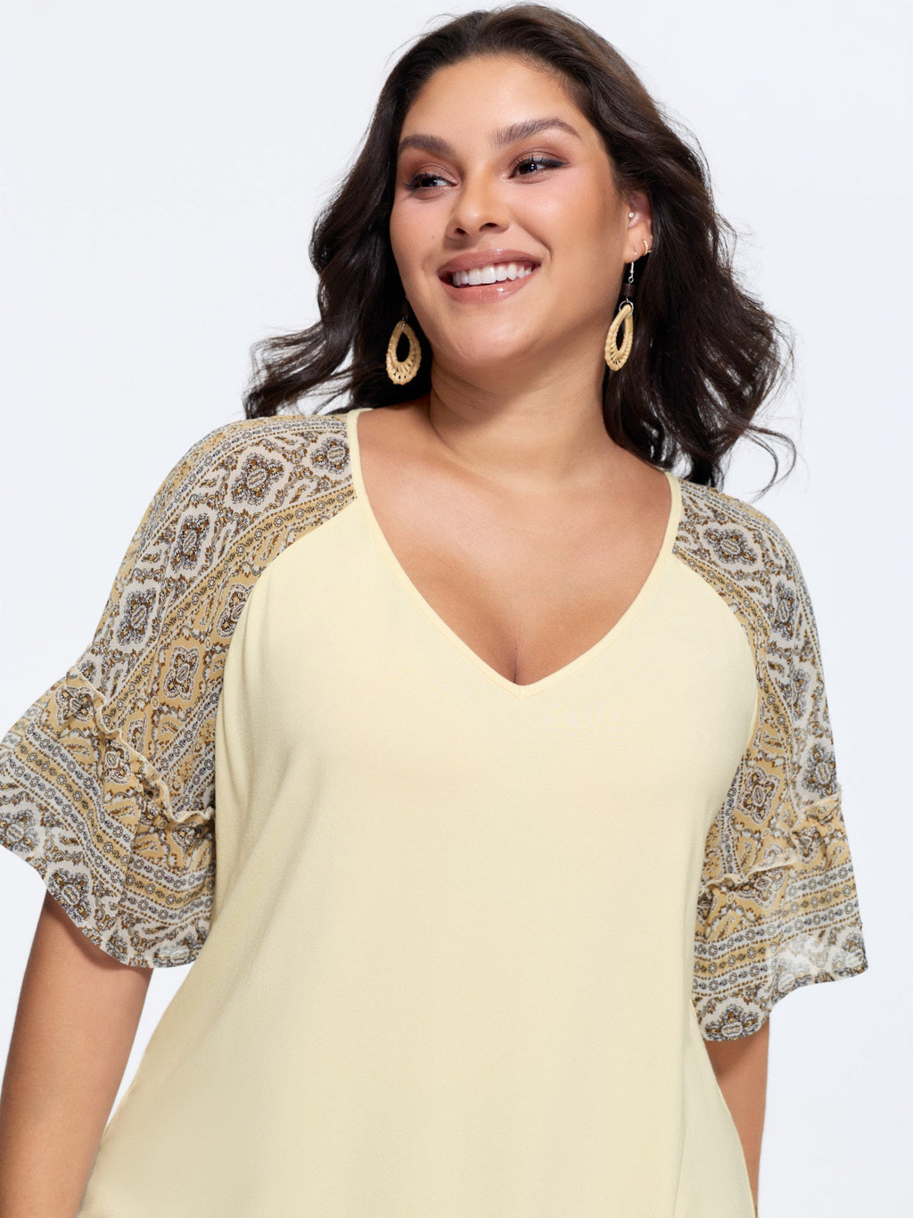 Boho Print Patchwork Raglan Sleeve T-shirt