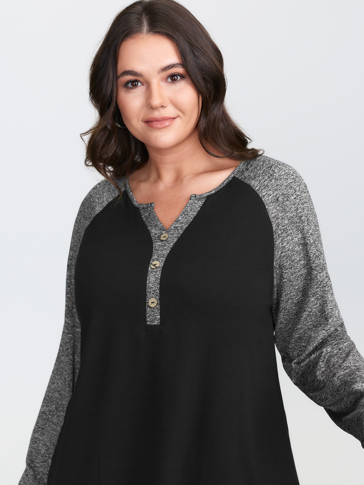 Heather Patchwork Button Detail Stretchy T-Shirt