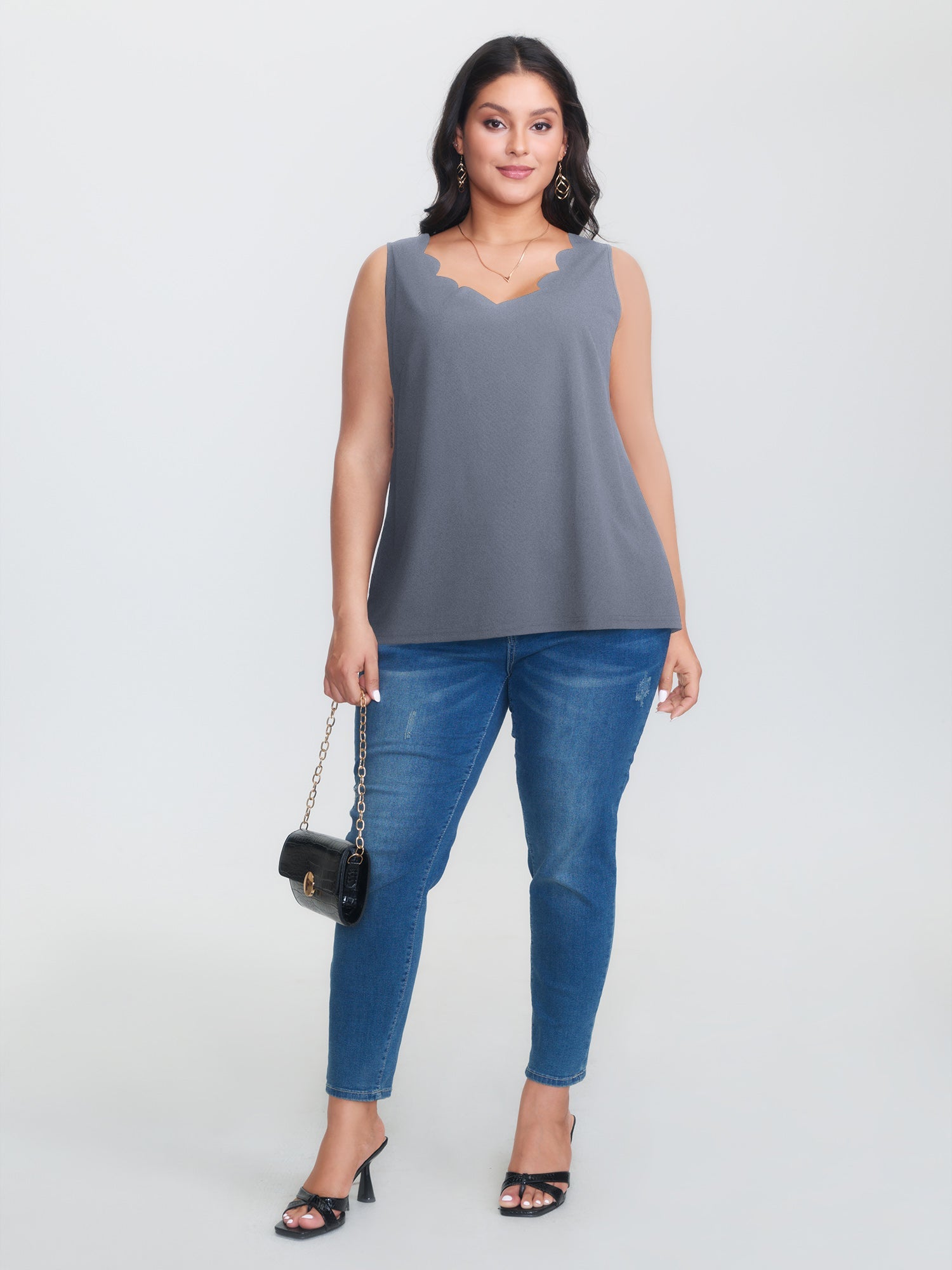 Solid V Neck Laser Cut Tank Top